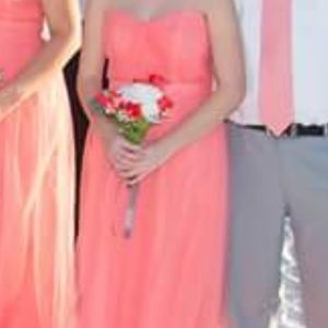 Beautiful coral pink bridesmaids dress